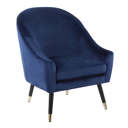 Matisse Accent Chair In Blue Velvet With Gold Accent